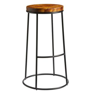 Max High Bar Stools Industrial Style - 32mm Rustic Pine Seat - Black Frame