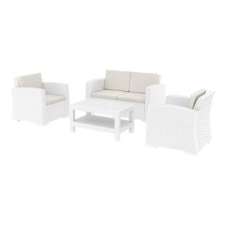 Rattan Monaco 4 Piece Outdoor Sofa Set - White