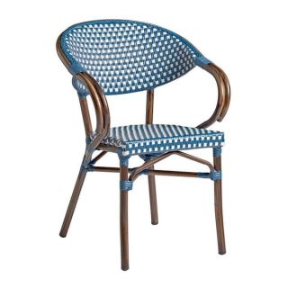Panda French Bistro Outdoor Arm Chairs - Green and White Weave