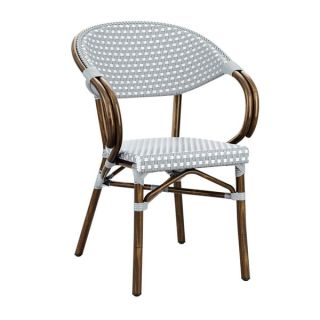 Panda French Bistro Outdoor Arm Chairs - White and Pacific Blue Weave