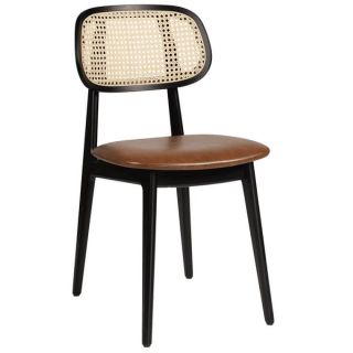 Solid Wood Black Dining Chairs with Tan Padded Seat