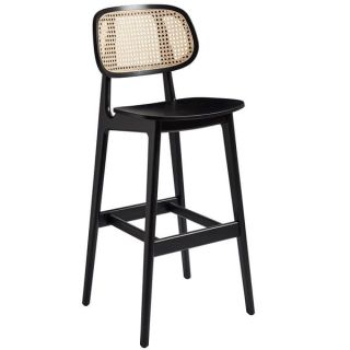 Relish Bistro Bar Stools - Satin Black / Natural Rattan