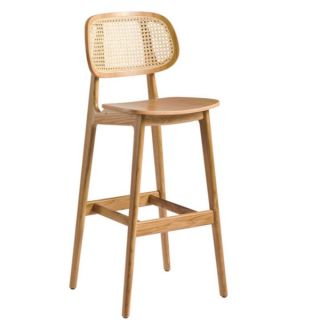 Relish Bar Stool - Satin Black - Natural Rattan Back