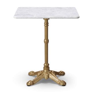Gold dining height Bistro base with square Tuff Top Solid Marble top