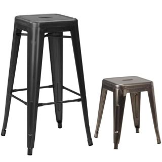 Tolix Style French Bistro Dining Stools - Matt Black or Gun Metal