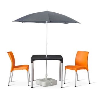 Vibe Table with 2 Vibe Orange chairs and Parasol
